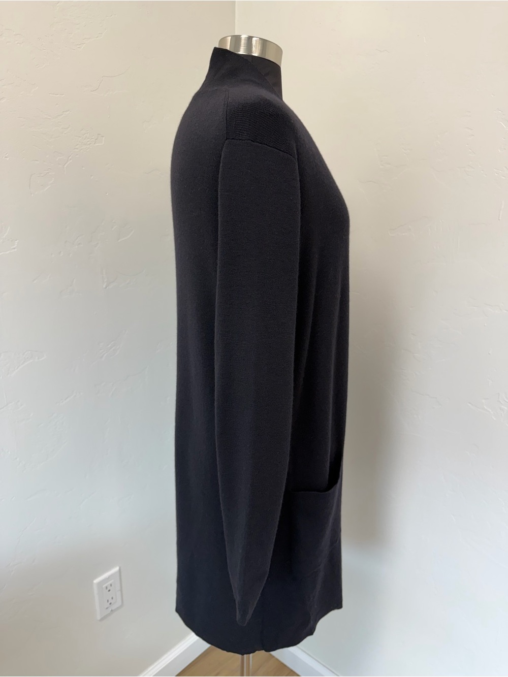 Eileen Fisher Black Wool Long Open-Front Long Sleeve Cardigan Size M - Picture 5 of 11